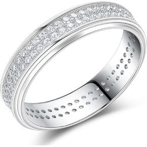 Mens Wedding Band 925 Sterling Silver With 2 Rows Of Grade 5A Cubic Zirconia 104 Round Cut Gifts for Him Size 7-14