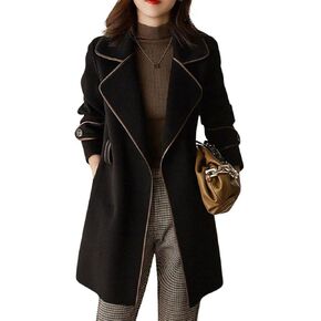 Chouyatou Winter Winter Lelegant Legant Front Wool Wool Wool Blend Trench Pea Coat مع حزام
