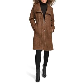 Kenneth Cole Women's Pressed Boucle Wool Coat with Oversized Wing Collar