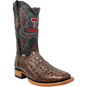 Vaccari Men's Jackson Genuine Hornback Alligator Print Leather & Embroidery Broad Square Toe Officially Licensed Cowboy University Boots