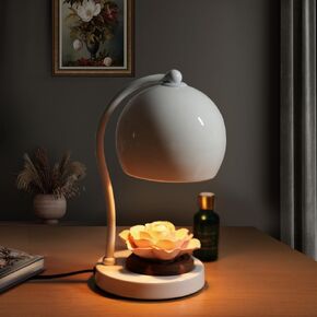 LunaForest Candle Warmer Lamp with Timer Dimmable Wax Warmer for Scented Wax with 2 Bulbs Handmade Ceramic Flower Included Candle Lamp for Indoor Use and Home Decor Birthday Gifts