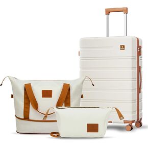 Luggage Sets, 20 Inch Carry on Luggage Using 100% PC, Lightweight Luggage with YKK Zipper and TSA Locks, Durable, Quiet Double Wheels, Travel Luggage for Men and Women, OFF White 3 Piece