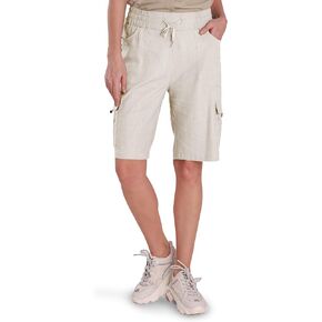 Women's Shorts 10'' Inseam Linen Hiking Cargo Shorts Summer Bermuda Drawstring Lightweight Casual Comfy with Pockets