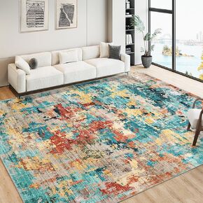 Large 6x9 Area Rugs for Living Room, Boho Abstract Washable Bedroom Rug Non-Slip Low Pile Area Rug Throw Carpet for Dining Room Home, Blue in Kuwait