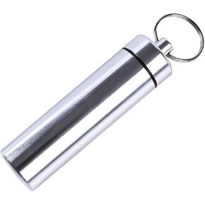 Silver Small Portable Pill Box Keychain, Aluminium Alloy Mini Pill Organizer Case Container for Purse,Waterproof Metal Pill Holder Medicine Bottle for Outdoor Camping Travel Easy to Carry