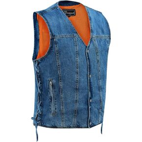 Vance Men's V-Denim Denim Vest لركاب الدراجات النارية مع جيوب حمل إخفاء