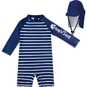 weVSwe Baby Swimsuit UPF 50+ Sun Protection Long Sleeve Toddler Bathing Suit Boy Girls with Adjustable Sun Hat 0-3 Years