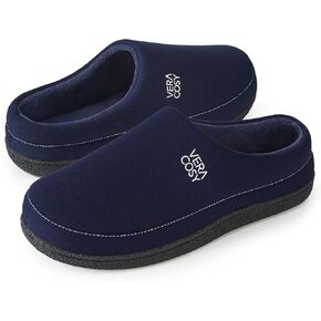 VeraCosy Men's Cozy Knit Slipper Breathable Memory Foam Indoor House Shoes with None Slip Rubber Sole