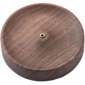 Black Walnut Incense Holder for Sticks - Round Wooden Incense Burner Tray, Handcrafted Natural Aroma Diffuser Bowl with Minimalist Design