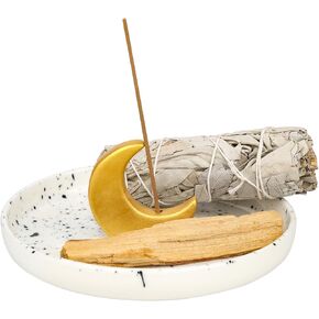 3 in 1 Incense Holder, Incense Stick and Palo Santo Holder,Sage Holder for Burning- 5.2" Ceramic Ash Catcher Tray for Meditation and Yoga Room