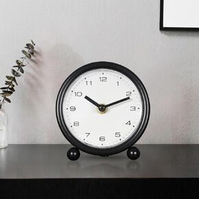 5.1" Desk Clock,Small Retro Desk Clock Battery Operated,Slient Metal Table Clock with Light for Living Room Decor,Bedroom,Bedside (Black)