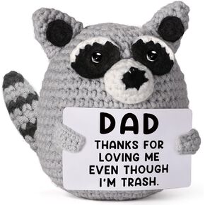Dad Gift from Daughter Son, Mini Crochet Raccoon Plush for Fathers Day Birthday, Cool Funny Cute Unique Presents for Father Daddy Papa