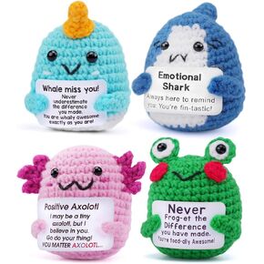YWWY 4 Pcs Mini Positive Crochet Animals Gifts, Emotional Cheer Support Inspirational Gift for Women Men Friends Coworkers, Cute Handmade Knitted Animal Doll for Decoration (4Pcs-Animals-S2)