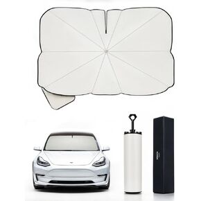 Tesla Model Y & Model 3 2025 Windshield Sun Shade Umbrella, Foldshade 2.0 Upgraded Version, Foldable UV & Heat Protection, Easy Storage, Tesla Accessories, Compatible with 2025 Model Y