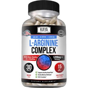 Kaya Naturals - L-Arginine All-Natural Herbal Supplement for Maximum Health Benefits | Pre-Workout | Energy | Improved Nighttime Performance | - 60 Capsules