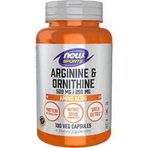 NOW Sports Nutrition, Arginine & Ornithine 500/250 mg, Amino Acids, 100 Veg Capsules