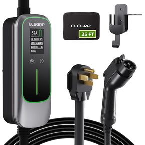 ELEGRP Level 2 EV Charger, 40A - ETL Certified, 25FT Cable, J1772, 240V Portable EV Charger with NEMA 14-50 Plug & Wall Mount for Nissan/Ford EVs - Home & Travel Use