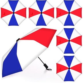 6 Pcs 38 Inch 4th of July Umbrella Bulk White Red Blue Veteran Umbrellas Automatic Open Close Collapsible Umbrella Patriotic Folding Windproof Travel Umbrellas for Independence Day