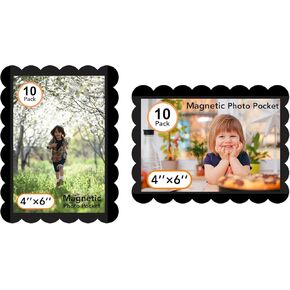 Mingting Magnetic Picture Frame, 10 Pack Magnetic Frame Reusable, Magnetic Photo Frames for Refrigerator 4x6" With Wavy Border, Refrigerator Magnets for Pictures Suitable Home, School, Office (Black)