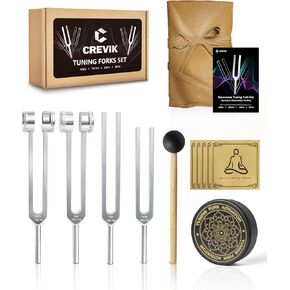 Tuning Forks for Healing Set - 128Hz, 136.1Hz, 256Hz, 384Hz Weighted & Unweighted Tuning Fork Kit with Hockey Puck Activator - Chakra Sound Therapy Instruments for Meditation & Yoga in Pouch