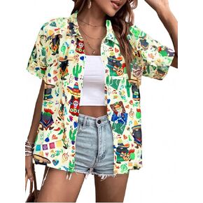 Cinco De Mayo Shirt Women Mexican Hawaiian Shirts Funny Fiesta Party Button Down Shirts Casual Button Up Tops