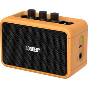 Sondery Mini Guitar Amp Bluetooth Dual Speakers 5W Rechargeable Portable Small Practice Amplifier with Overdrive and Clean Effects for Electric Guitars