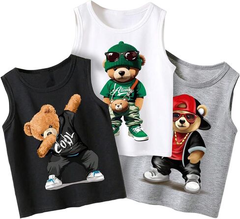 GORGLITTER Boy's 3 Pieces Clothing Sets Graphic Bear Print Tank Tops Crew Neck T Shirt Streetwear Cute Summer Outfits in Saudi Arabia