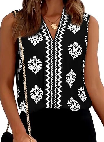Blencot Women's Summer Tank Tops chiffon v الرقبة بلا أكمام قمصان طباعة in Kuwait