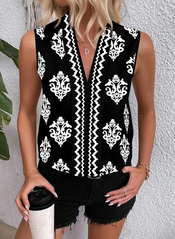 Blencot Women's Summer Tank Tops chiffon v الرقبة بلا أكمام قمصان طباعة in Kuwait