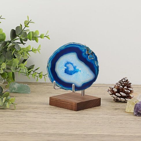 Hipiwe Adjustable Metal Arms Display Stand Easel with Wooden Base - Small Display Easel Holder for Displaying Fossil Coral Geodes Rock Mineral Agate Plate Seashell and Photos, 2"x2"x3.2" in Kuwait