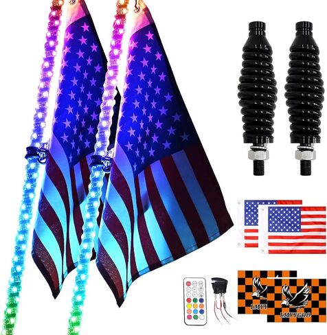 2PCS 4FT RGB LED Whip Light with Spring Base Remote App Control w/DIY Chasing Patterns Turn Signal & Brake Lights for ATV, UTV, Polaris, RZR, Can-am in Kuwait