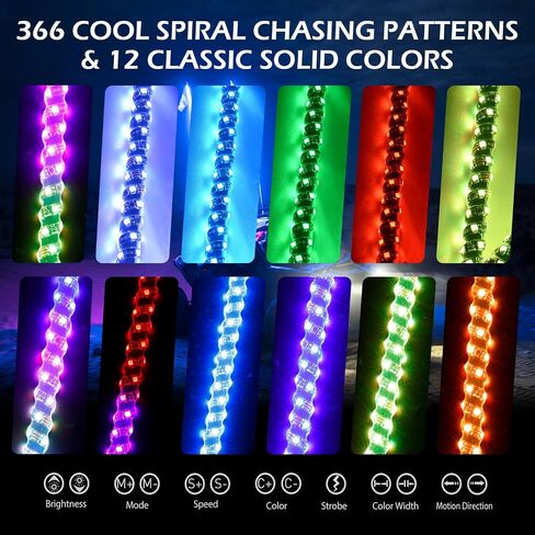 2PCS 4FT RGB LED Whip Light with Spring Base Remote App Control w/DIY Chasing Patterns Turn Signal & Brake Lights for ATV, UTV, Polaris, RZR, Can-am in Kuwait