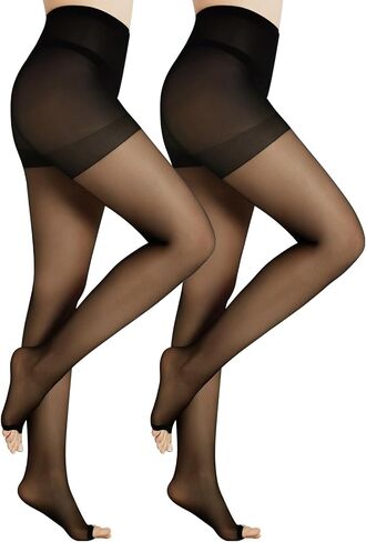 2 Pairs Women's Toeless Pantyhose - 20D Open Toe Sheer Tights Nylons Stockings with Control Top in Saudi Arabia