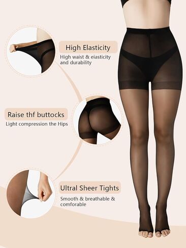 2 Pairs Women's Toeless Pantyhose - 20D Open Toe Sheer Tights Nylons Stockings with Control Top in Saudi Arabia