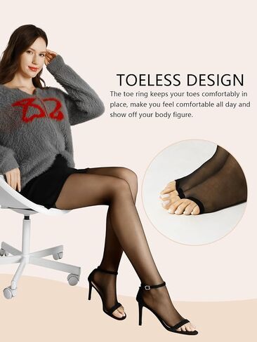 2 Pairs Women's Toeless Pantyhose - 20D Open Toe Sheer Tights Nylons Stockings with Control Top in Saudi Arabia
