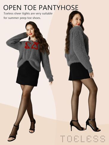 2 Pairs Women's Toeless Pantyhose - 20D Open Toe Sheer Tights Nylons Stockings with Control Top in Saudi Arabia