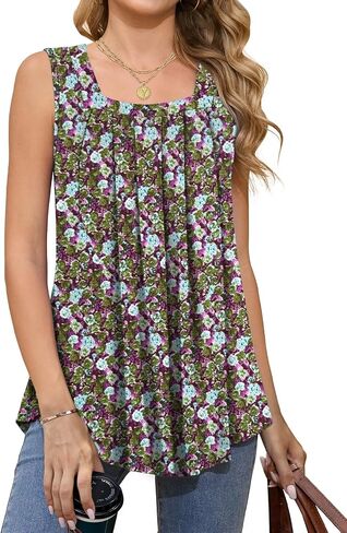 Women Tank Tops Summer Square Neck Sleeveless Tops Loose Fit Flowy Cute Casual Shirts S-3X in Kuwait