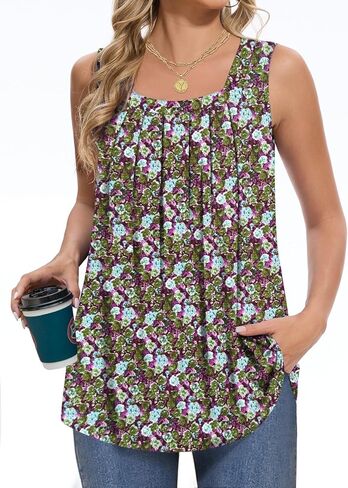 Women Tank Tops Summer Square Neck Sleeveless Tops Loose Fit Flowy Cute Casual Shirts S-3X in Kuwait