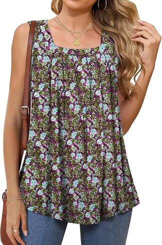 Women Tank Tops Summer Square Neck Sleeveless Tops Loose Fit Flowy Cute Casual Shirts S-3X in Kuwait