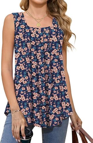 Women Tank Tops Summer Square Neck Sleeveless Tops Loose Fit Flowy Cute Casual Shirts S-3X in Kuwait