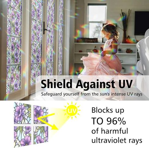 Violet Stained Glass Window Film, Decorative Violet Stained Glass Window Film with Size 17.7x78.7 inches N02 in Saudi Arabia