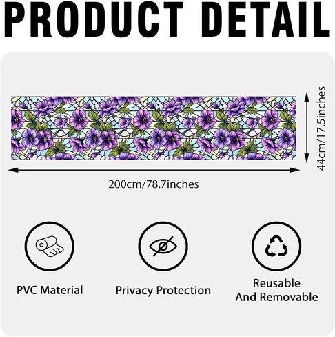 Violet Stained Glass Window Film, Decorative Violet Stained Glass Window Film with Size 17.7x78.7 inches N02 in Saudi Arabia