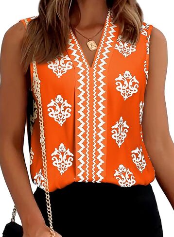 Blencot Women's Summer Tank Tops chiffon v الرقبة بلا أكمام قمصان طباعة in Kuwait