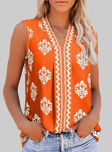 Blencot Women's Summer Tank Tops chiffon v الرقبة بلا أكمام قمصان طباعة in Kuwait