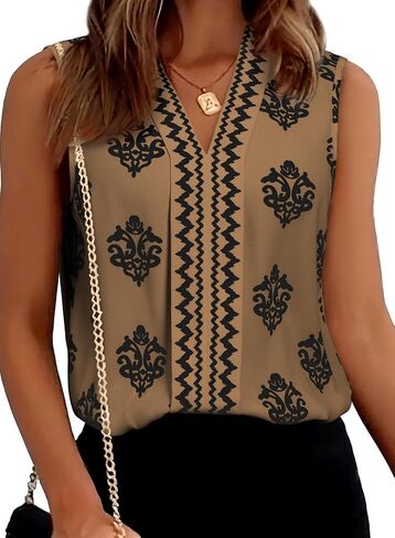 Blencot Women's Summer Tank Tops chiffon v الرقبة بلا أكمام قمصان طباعة in Kuwait