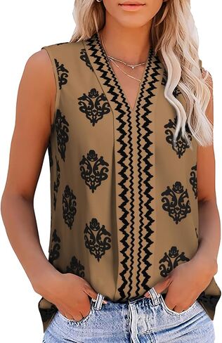 Blencot Women's Summer Tank Tops chiffon v الرقبة بلا أكمام قمصان طباعة in Kuwait