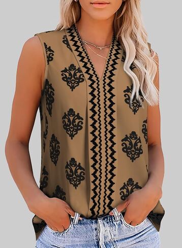 Blencot Women's Summer Tank Tops chiffon v الرقبة بلا أكمام قمصان طباعة in Kuwait