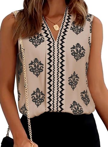Blencot Women's Summer Tank Tops chiffon v الرقبة بلا أكمام قمصان طباعة in Kuwait