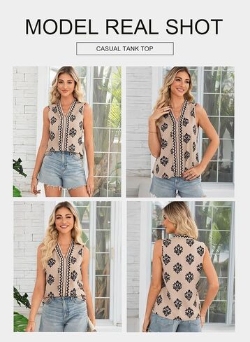 Blencot Women's Summer Tank Tops chiffon v الرقبة بلا أكمام قمصان طباعة in Kuwait