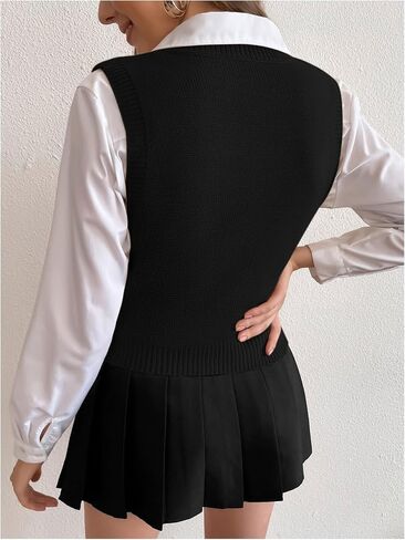 Milumia Women's Cable Knit V Neck Sweater Vest Sleeveless Ribbed Crop Tank Top in Kuwait